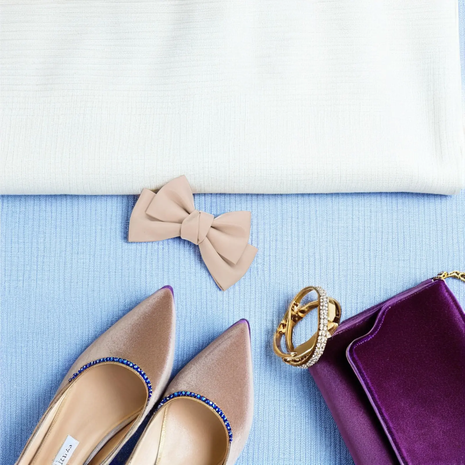 1Pair Clip on Bow Shoe Clips Elegant Detachable Bowknot Design PU Zinc Alloy Shoe Embellishments for Women Heels Wedding Daily