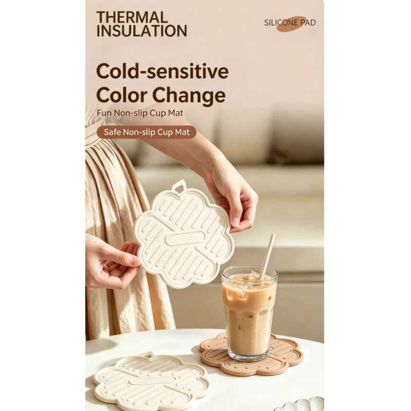 Cold Sensitive Color Changing Coaster Heat Resistant Table Mat Non Slip Pot Pad Eco Friendly Placemat for Home Kitchen Tableware