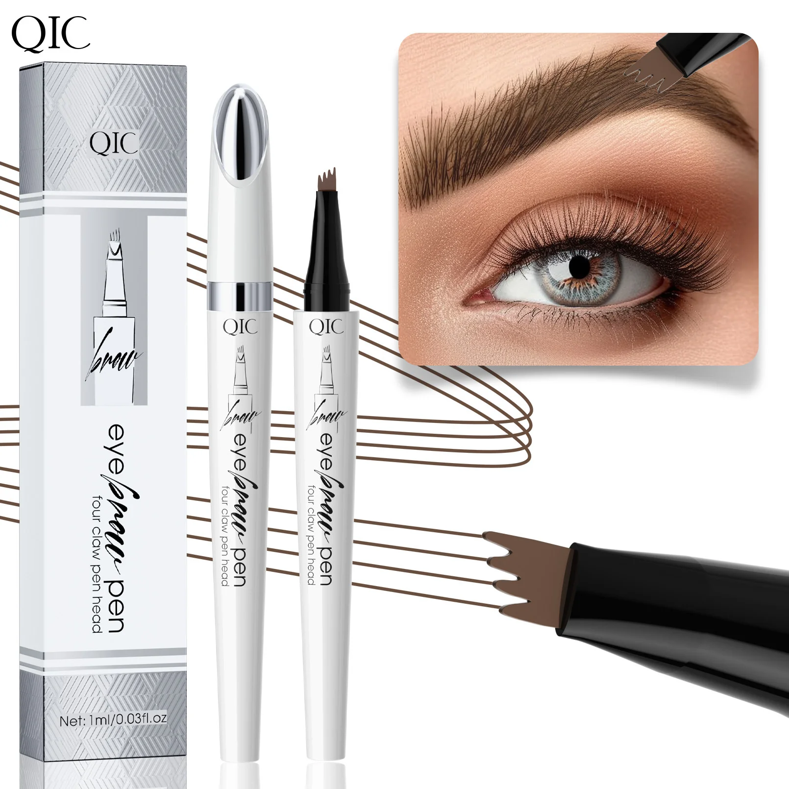 Qic Wenkbrauwpotlood 2024 Bestseller Meisjes Eyeliner 3d Viervork Waterdicht Zweetbestendig Gevorkt Wenkbrauwpotlood