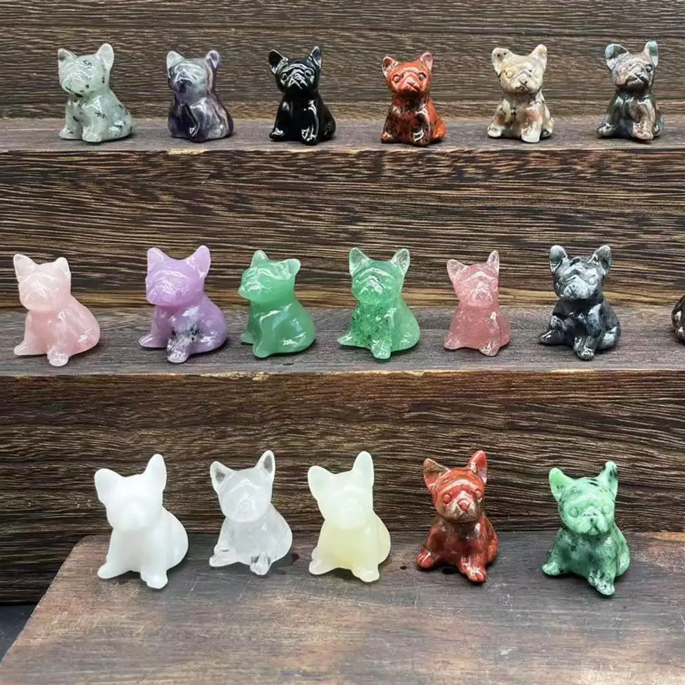 French Bulldog Statue Adorable Design Smooth Surface Rose Quartz Faux Crystals Healing Stones Dog Statue