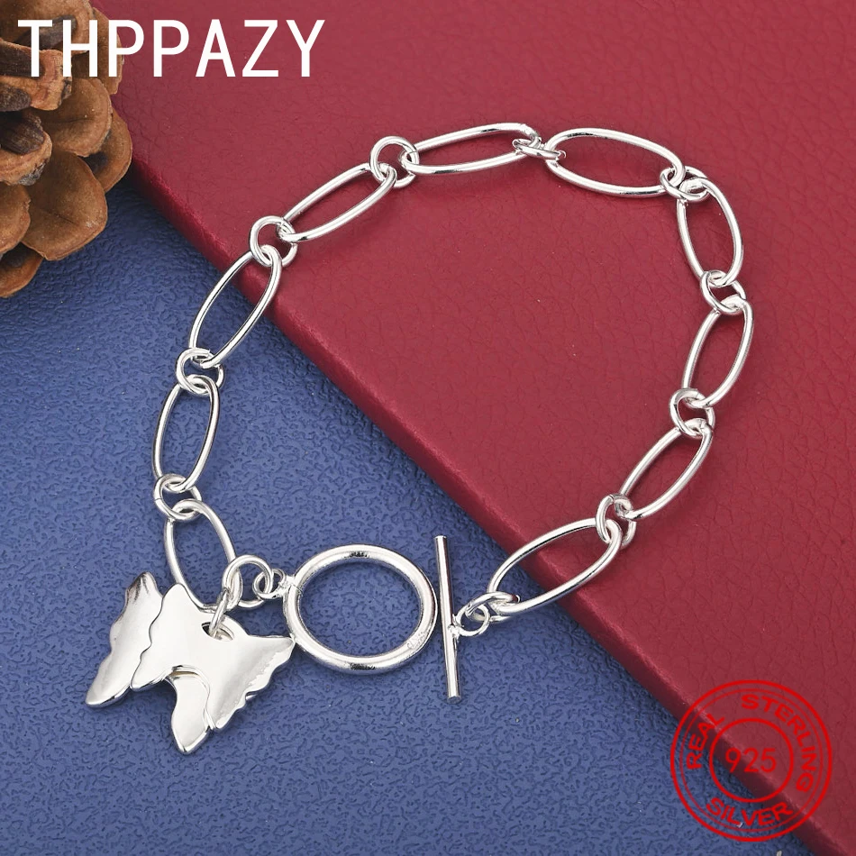 

THPPAZY 925 Sterling Silver Beautiful Butterfly Bracelet 8-Inch Chain Exquisite Lovely Jewelry Women Party Girl Birthday Gift