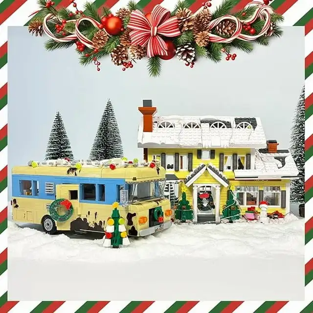 Snow Village& RV Building Blocks Kit with LED Lights,2 in 1 Christmas House and Car Model Toys Gifts for Boys and Girls(1726PCS)