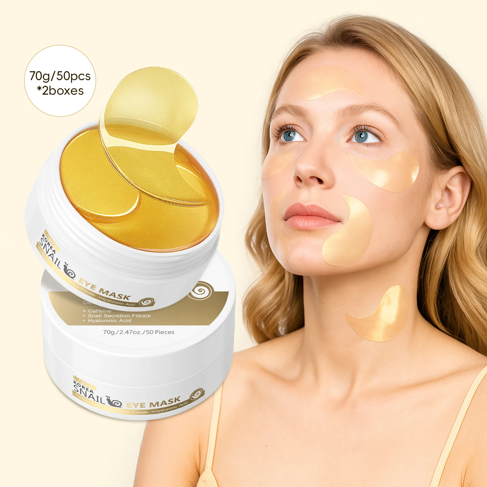 LAIKOU Korea Snail Eye Mask 50pcs Hydrating Gentle Formula Smooth Skin Under Eye Patches