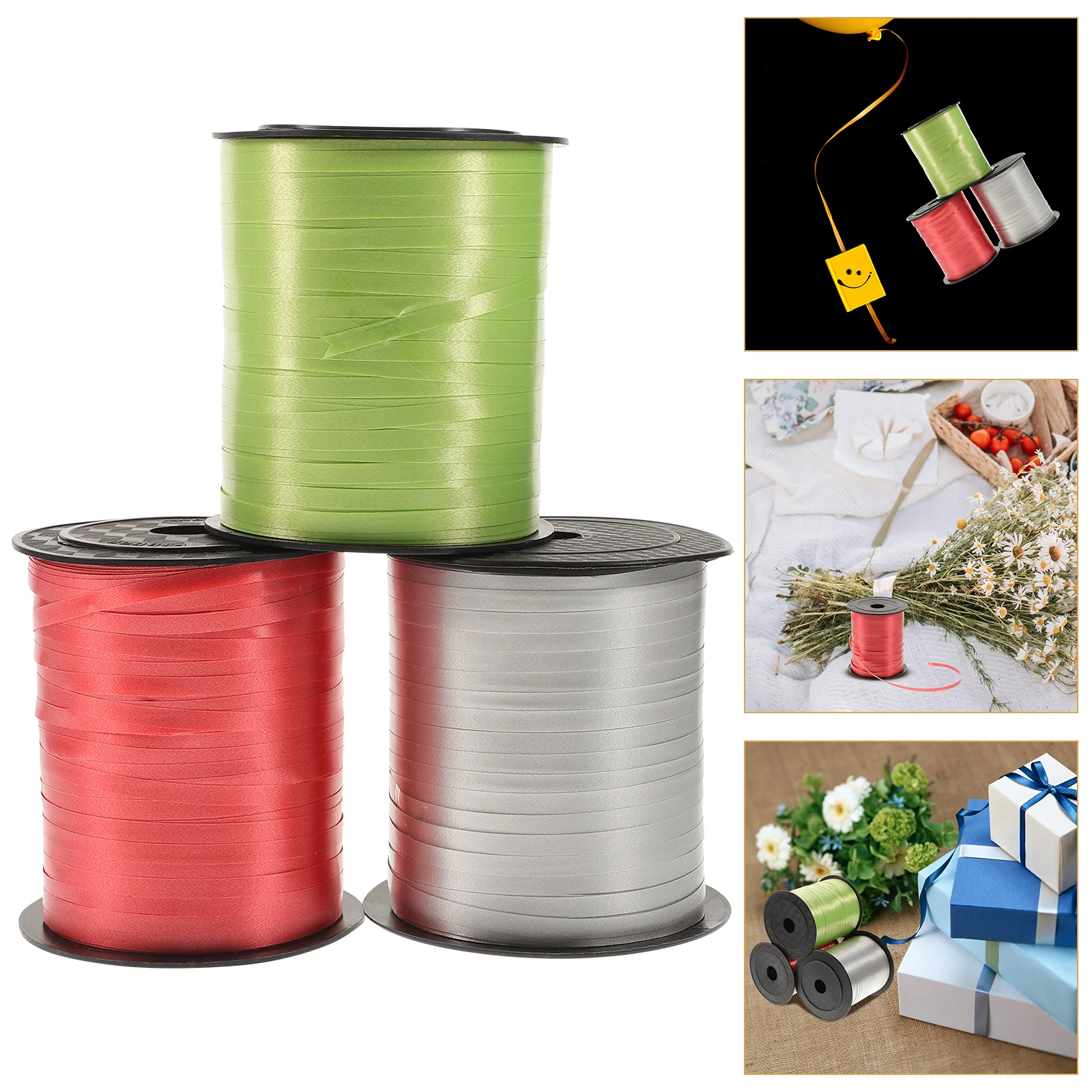 

3 Rolls DIY Balloon Ribbon Durable Plastic Decorative Gift Wrapping Ribbon Party Craft Packaging Balloon Ribbons