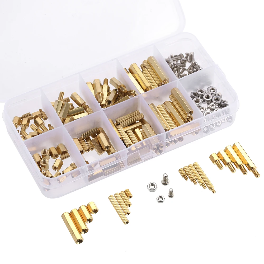 240PCS M2 M3 Screws Threaded Standoffs Male Female Brass Standoff Spacer PCB Board Hex Screws Nuts Assortment Kit Hardware