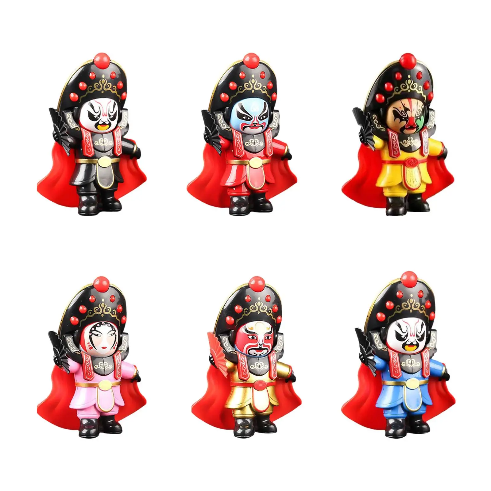 Chinese Opera Doll Statue Book Shelf Decor Sichuan Opera Face Changing Doll for (Four Random Faces) Souvenir Gifts Kids Adults