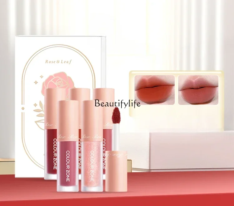 

Colour Zone-Yuexiang Lip Lacquer Gift Box 5 PCs Velvet Pink Mist Lip Gloss Long Lasting Color Rendering