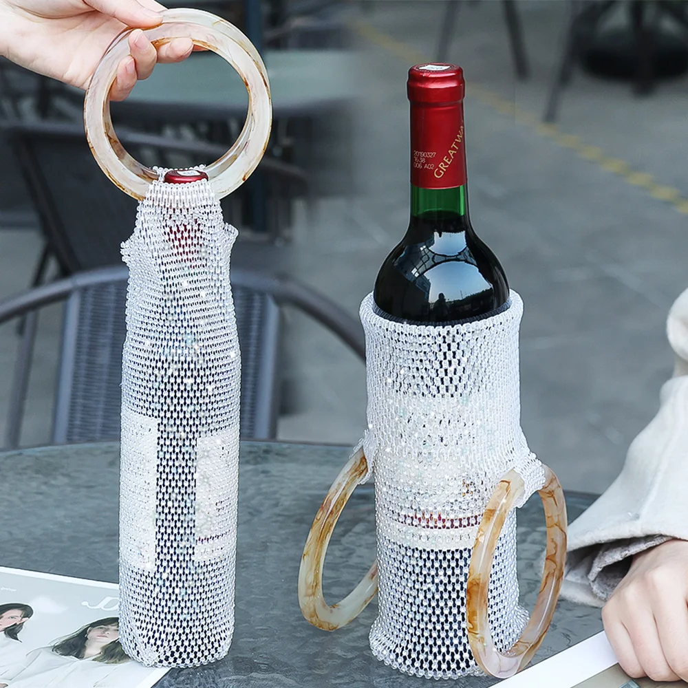 Borsa per vino rosso con diamante lucido borsa per bottiglia di lusso imballaggio per borse regalo manico forniture per regali intrecciati a mano di