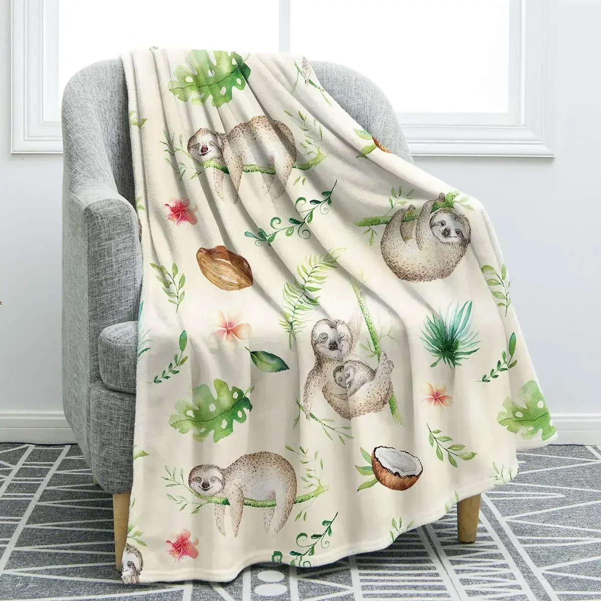 

Мягкое одеяло с принтом ленивца для подростков и взрослых, уютный плед для дивана, кровати, офиса, путешествий, кемпинга, идеальный подарок на день рождения