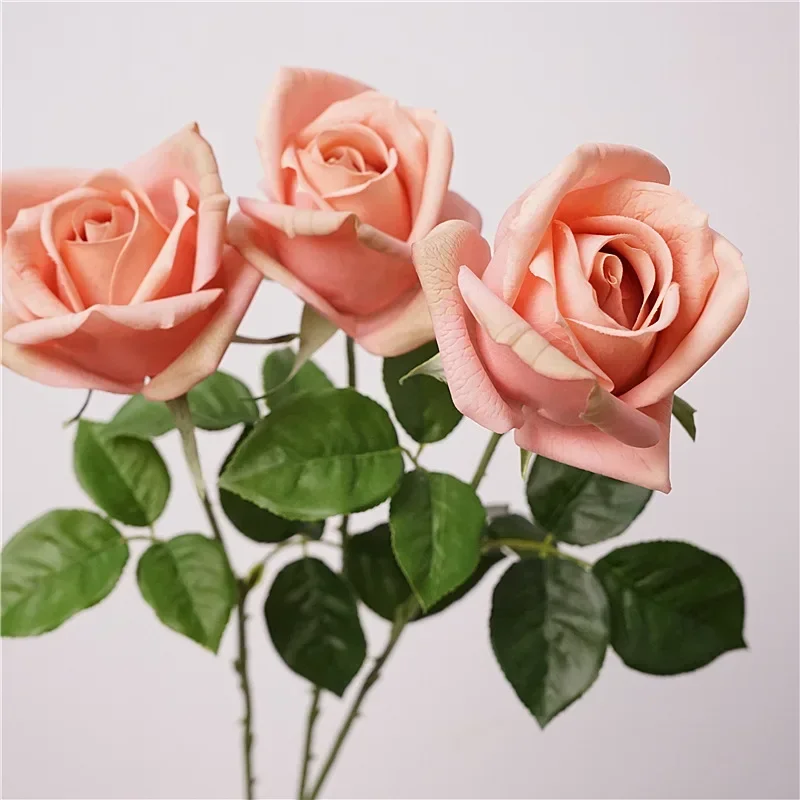 Simulation Roses Branch High Quality Real Touch Flowers Shopping Mall Decor Artificial Gemini Rose White Flower Home Decoration