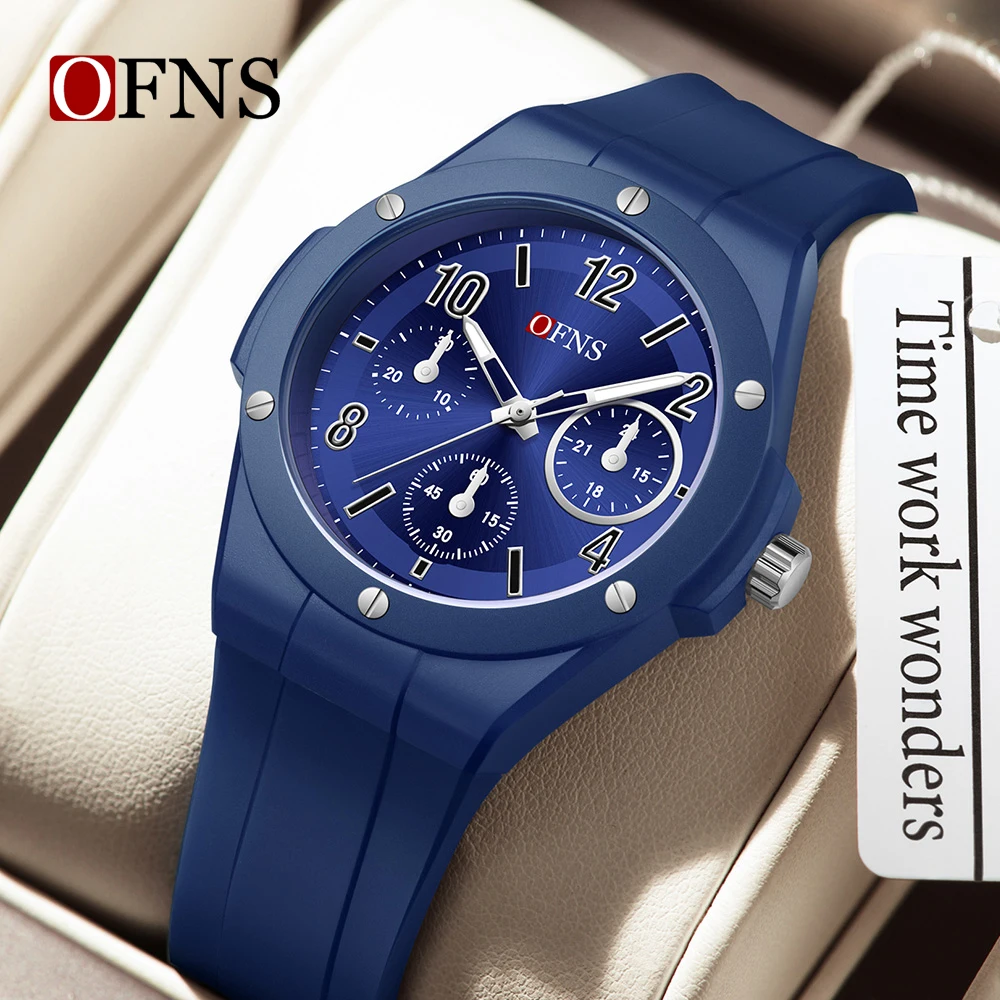 OFNS New 1202 Fashion Student Quartz Watch Three Eye Six Needle Chronograph Waterproof Luminous Student Quartz Watch 2025