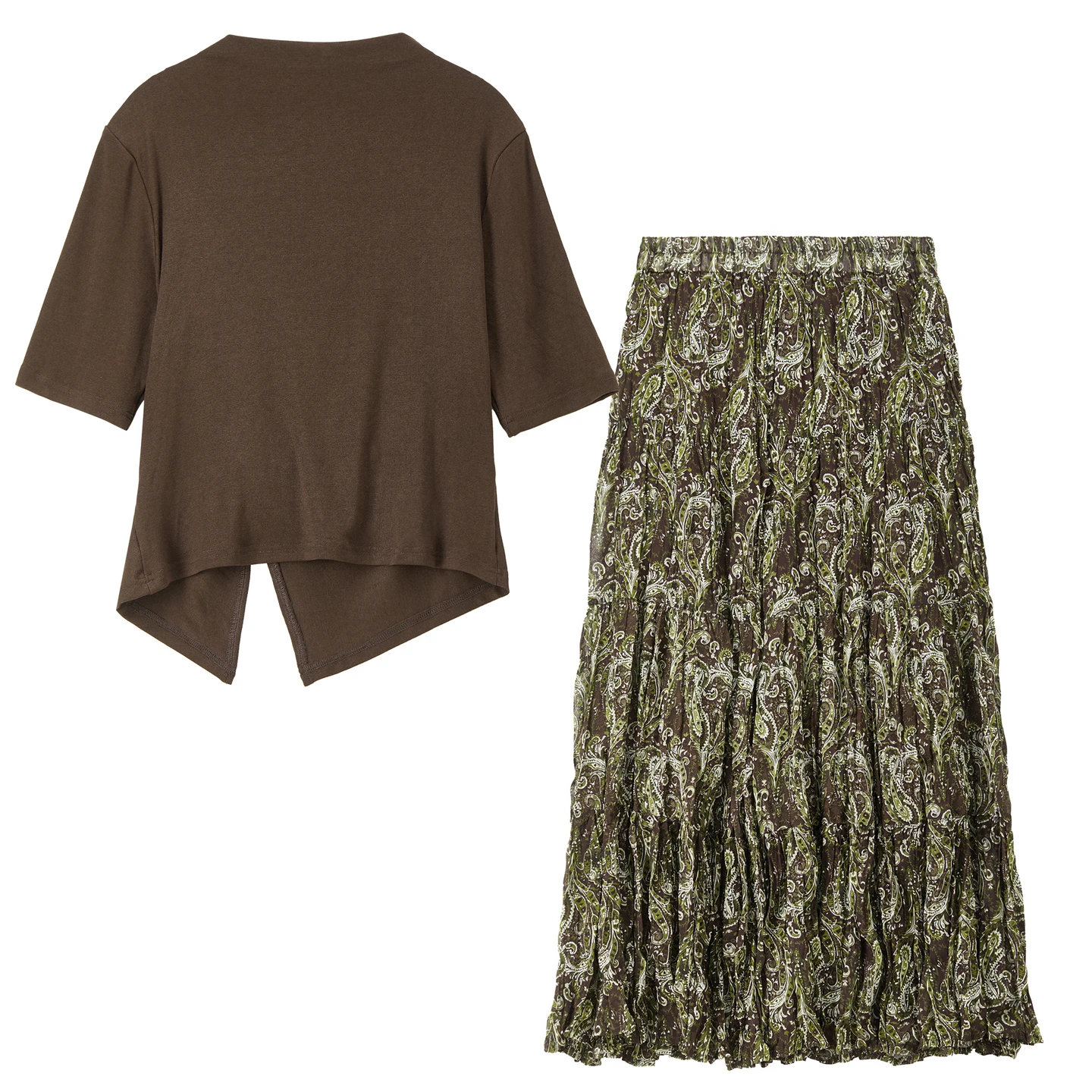 SENTUBILA Women's Coffee Matching Set 2026 Semi-turtleneck Knitted Top Printed Long Skirt Fashion Two-piece Set W63ZC8054 image 6