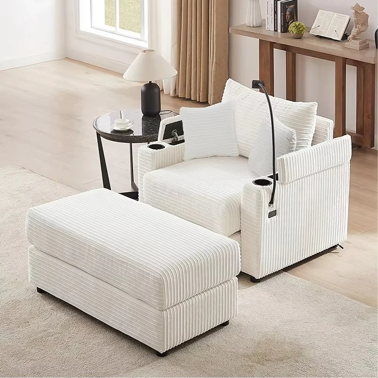 Modern Design Corduroy Fabric Sectional Single Sofa with Electric Functional and Sofa Bed for Living Room and Apartment
