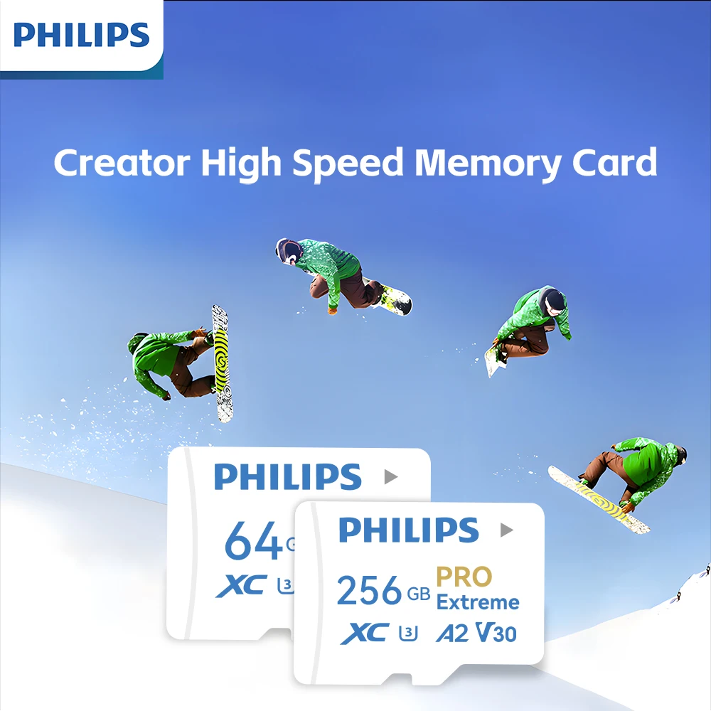 Philips A2 TF Memory Card U3 V30 Class10 High Speed 64GB-512GB Smooth 4K Recording Storage Card for Phone Camera Dashcam