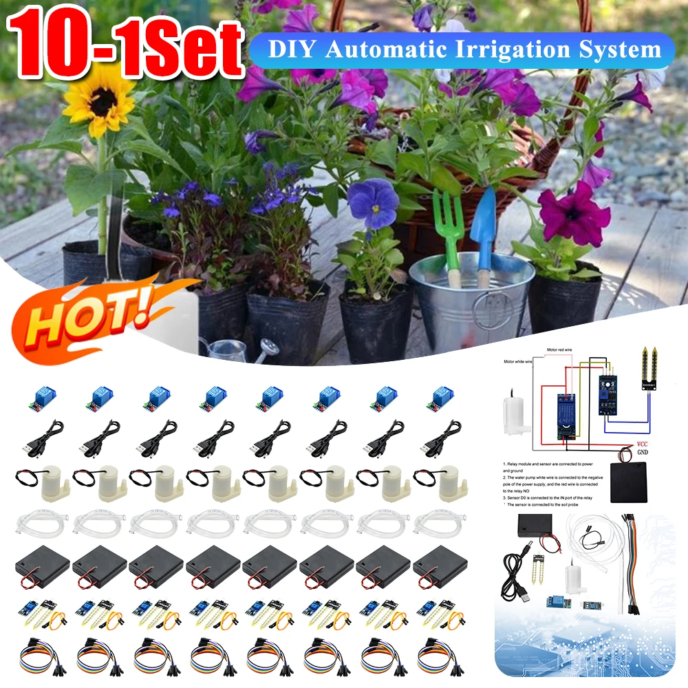 1-10Set Automatic Irrigation Module DIY Kit Automatic Watering Kit Soil Moisture Sensor Mini Water Pump 50cm Hose for Arduino
