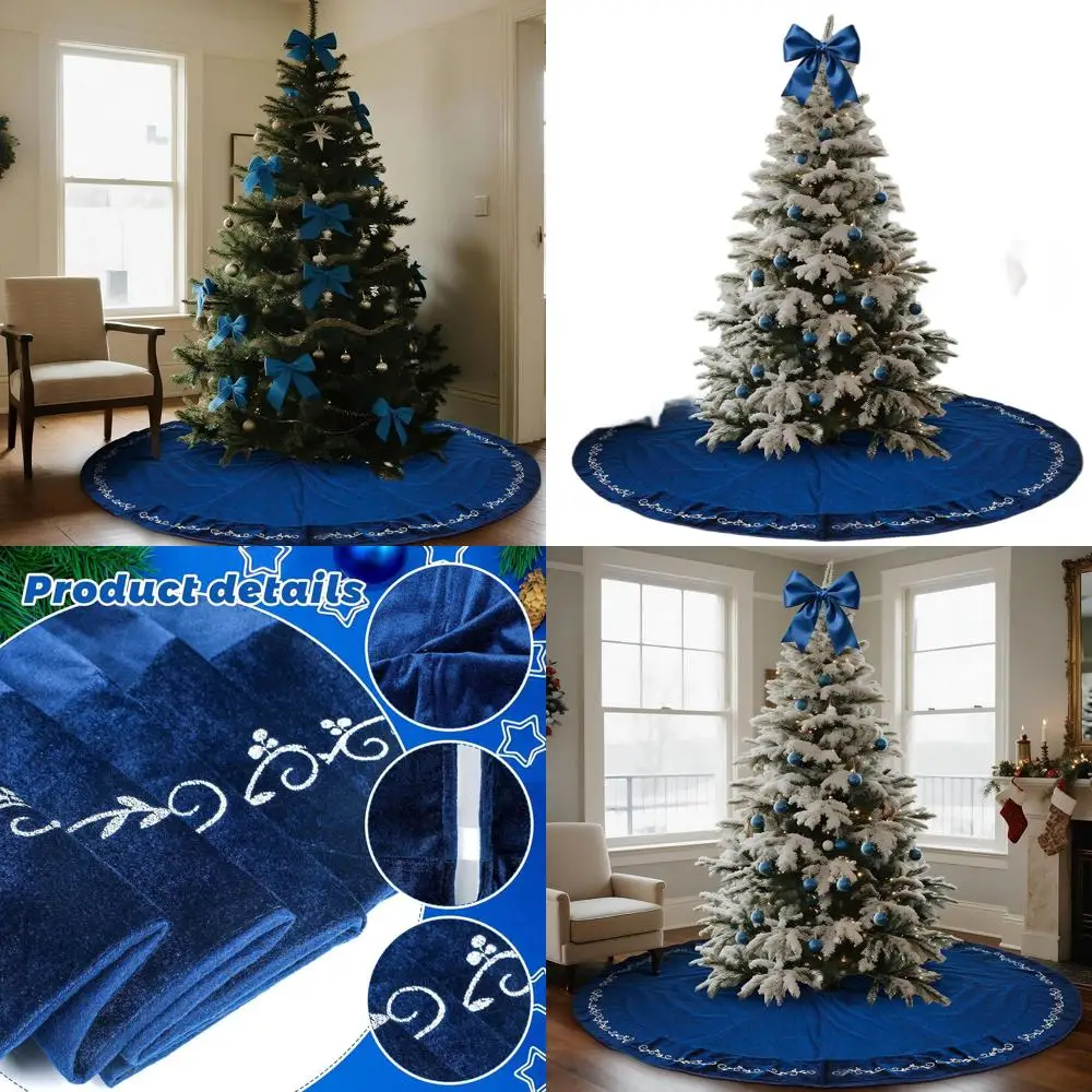 

Винтажная синяя бархатная юбка в виде рождественской елки 84, золотая вышивка и праздничный шарм в деревенском стиле