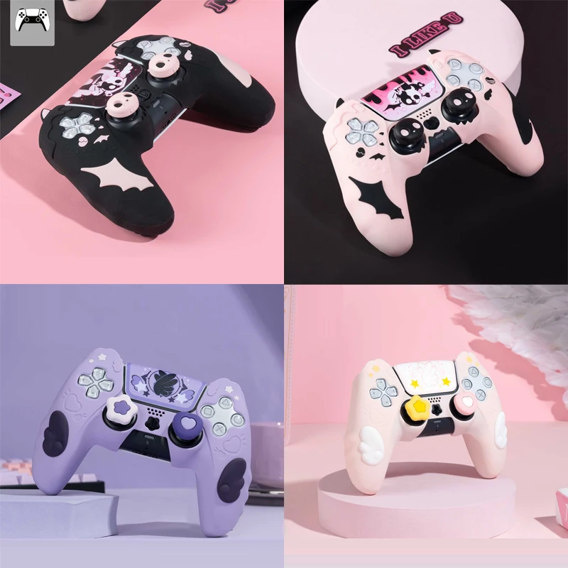 Cute Star Wings Silicone Skin Cover Gamepad Sticker Soft Case For Sony Dualsense 5 PS5 Controller Thumb Stick Grip Cap Protector