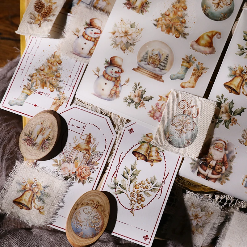 Vintage Golden Christmas Bell RUB ONStickers Junk Journal Transfer Stickers DIY Photo Diary Album Scrapbooking Craft Stickers