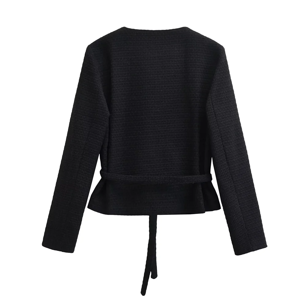 PB&ZA 2024 Autumn/Winter Black Strap Waist Collection Early Autumn Small Fragrant Style Short Suit Jacket for Women