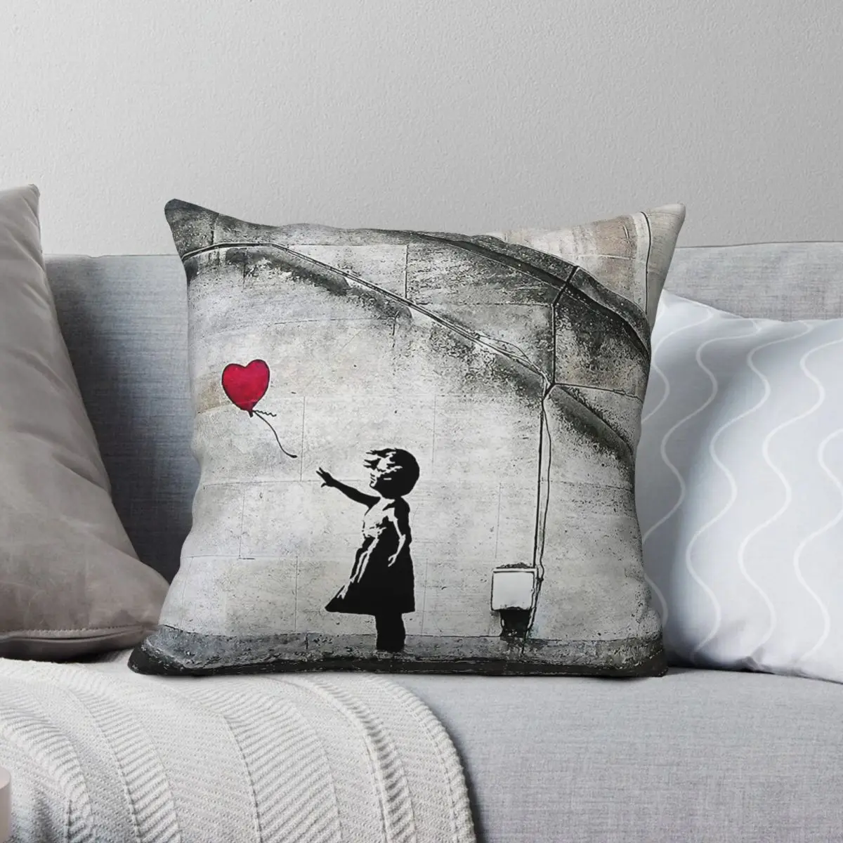 Banksy Girl With Balloon Pillowcase Polyester Linen Velvet Printed Zip Decor Throw Pillow Case Car Cushion Cover 18