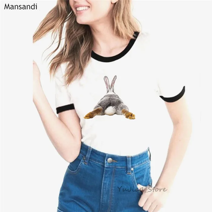 2024 Cute Rabbit Chubby Butt Animal Printed Tshirt Women Funny Tshirt Femme Summer Tops Harajuku Shirt Female T-Shirt