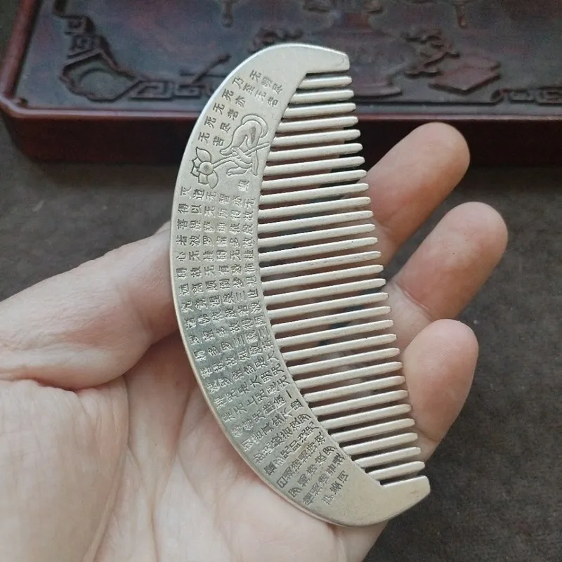 Antique Tibetan Silver Heart Sutra , Anti-Static Hair , Massage Comb, Mom And Elderly