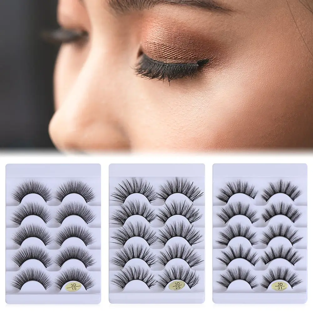 5 Paar handgefertigte, flauschige, mehrschichtige, natürliche, lange, falsche Wimpern, Wimpernverlängerung, kreuz und quer, 3D-Faux-Nerzhaar