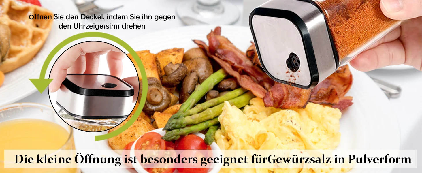 35 Stück Gewürzgläser mit 360 ° Drehbare Deckel, 120 ml Glasbehälter, 3 einstellbare Einstellungen, Speisekammer-Organizer für Kräuter, Gewürze – Detail 2