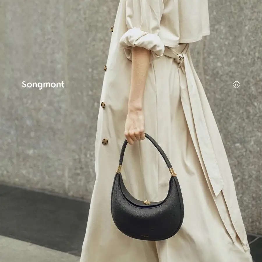 

Songmont Medium-sized Crescent-shaped Bag with Cowhide Layer, One-shoulder Underarm Bag, Ladies' Fashion Messenger Bag.