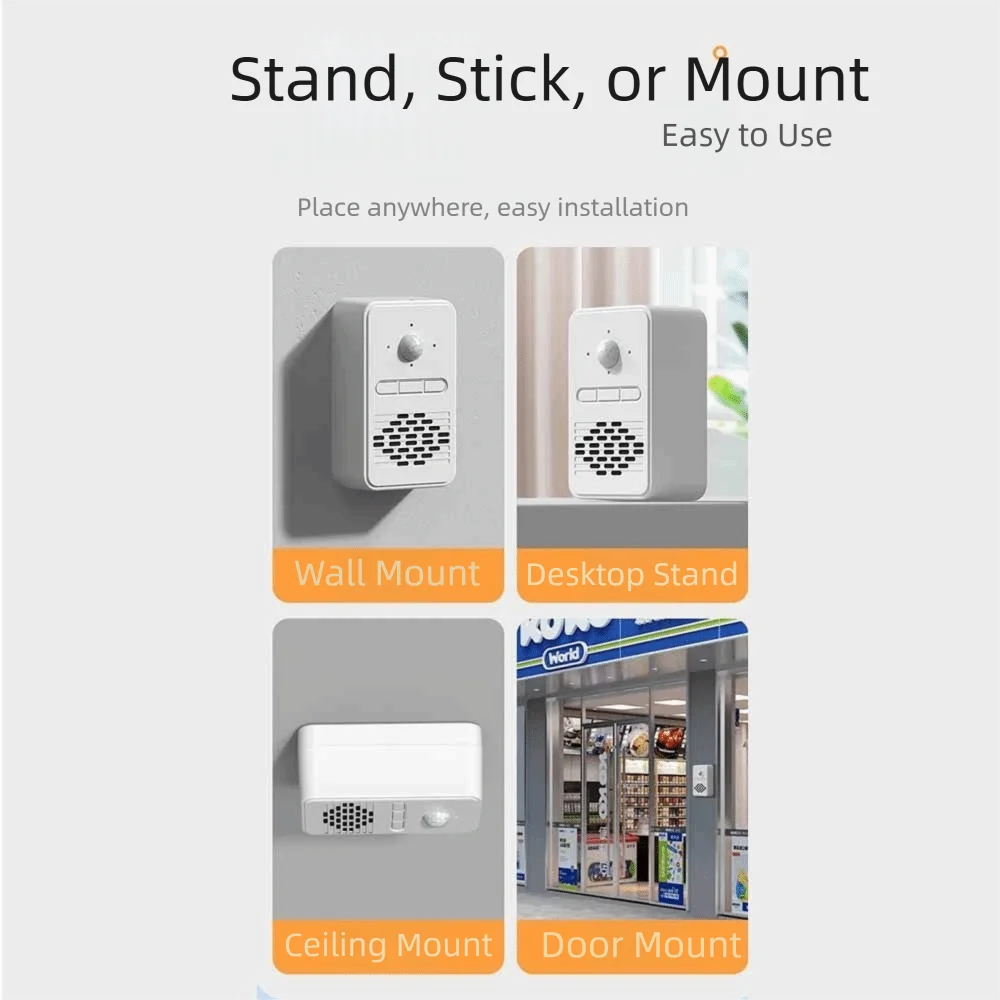 PIR Motion Sensor Wireless Smart Doorbell Audio Alert Anti-theft Voice Announcement Alarm Wall Mounted Waterproof