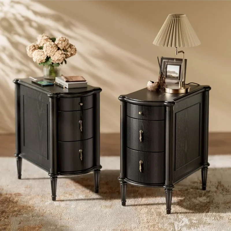 STO'SENSE Nightstand w/Charging Station & Drawers, Pre-Assembled, Vintage Side Table w/Antique-Finished Pulls,Rustic Wood Finish