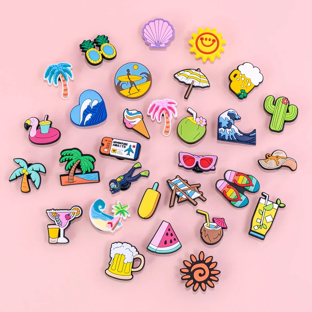 1 stücke PVC Sommer Stil Schuh Charms Strand Urlaub Schuh Dekorationen Pins für Frauen Männer Kinder Sandale Clog Schnallen zubehör Geschenke – Detail 1