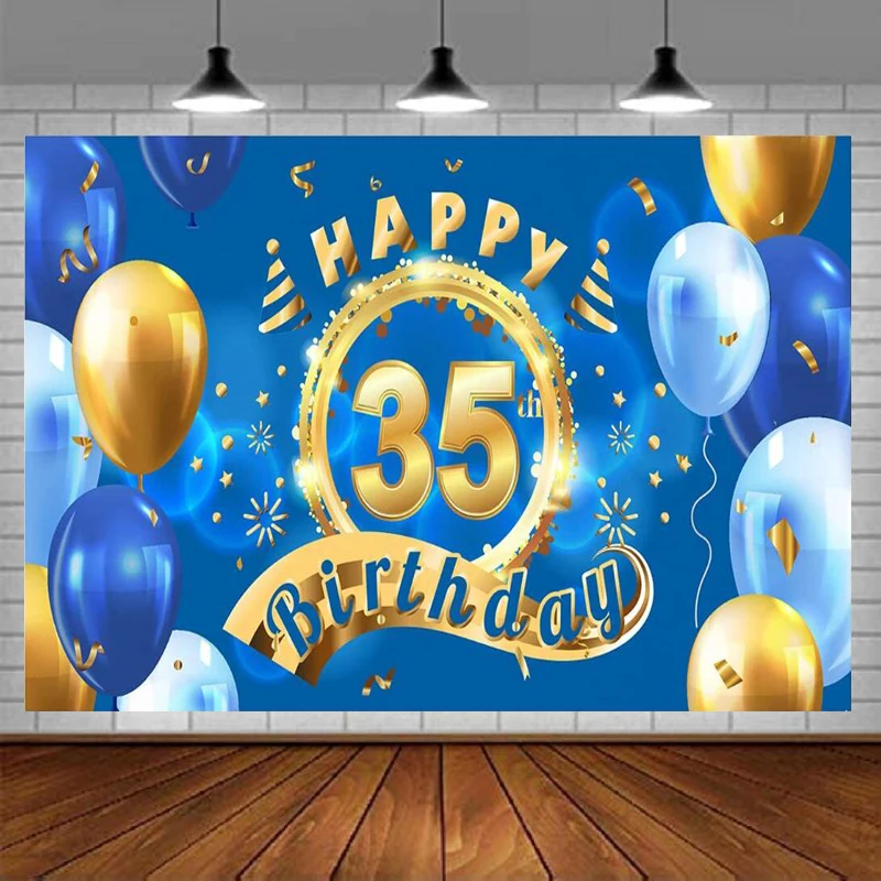 Фон для фотосъемки, баннер синий – Cheers tTo Happy 35 лет, 35-й день рождения, вечеринка, фоновый декор для мужчин и женщин, товары