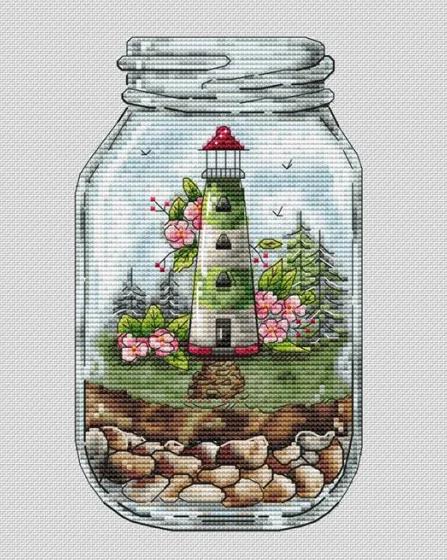 Embroidery Cross Stitch Kits Craft DIY Needlework Cotton Canvas Lighthouse in a Bottle 21-29 32CT 28CT Metallic aida