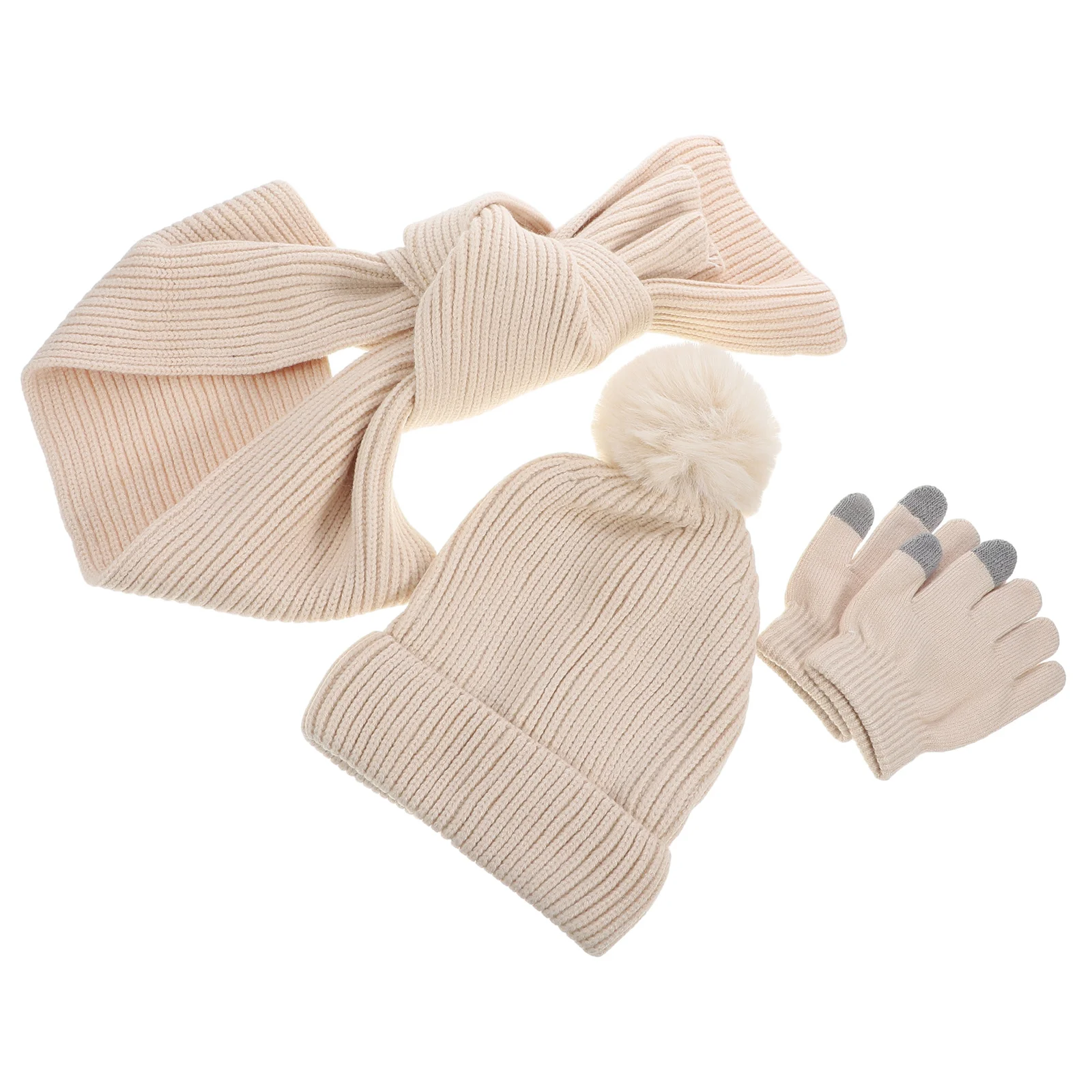 1Set Winter Warm Touchscreen Gloves Hat Scarf Set Women Soft Comfortable Riding Outdoor Winter Outfit Hats for Women