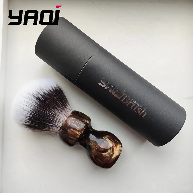 2026 YAQI Caramel Cat's Whisker Synthetic Hair Wet Shaving Brush Men 26mm Knot Diameter Premium Synthetic Bristle Shave Brush