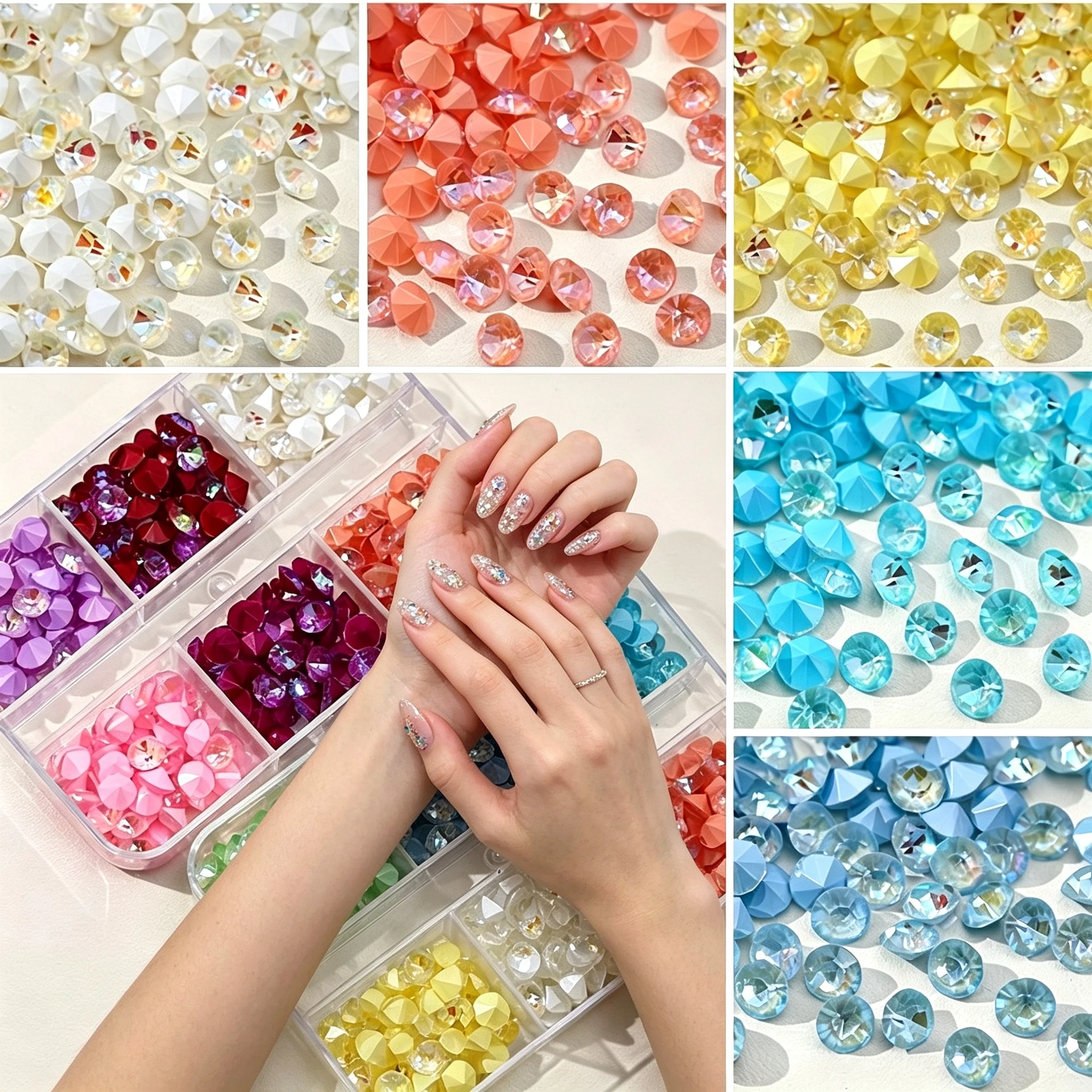 AB Round Crystals Rhinestones Sparkly Gems DIY Decor Supplies for Manicure Clothing Phone Case Hair Decor Making Accessories