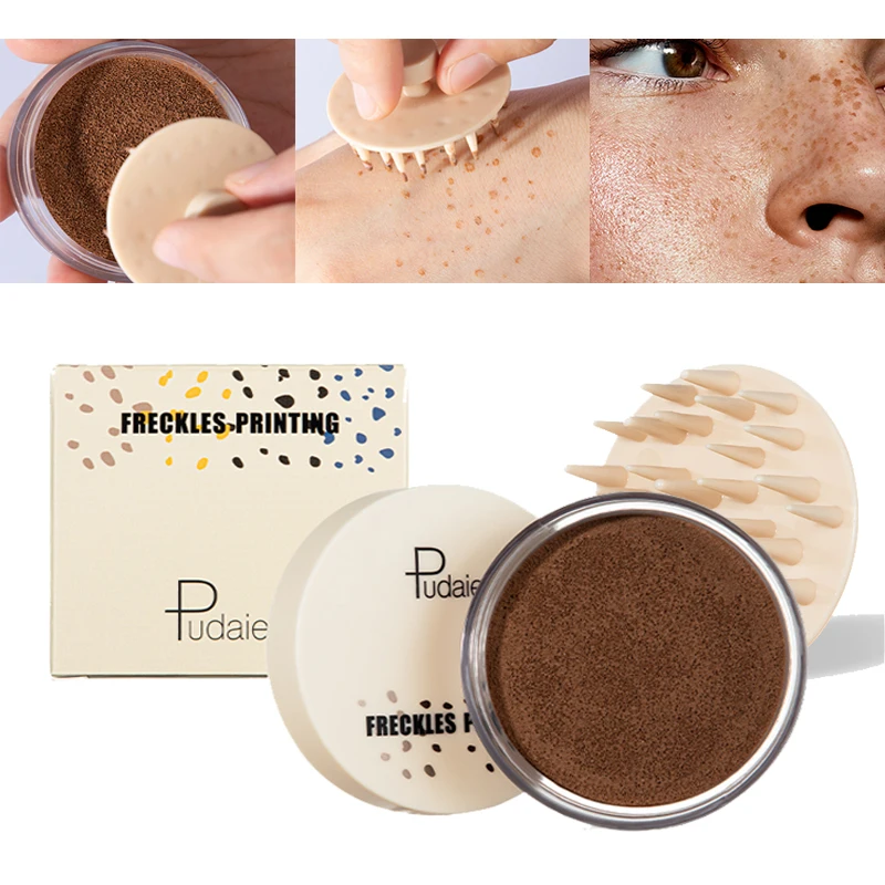 Face Fake Freckles Air Cushion Waterproof Long Lasting Liquid Powder Quick Dry Natural Face Freckles Stamp Makeup with Brush