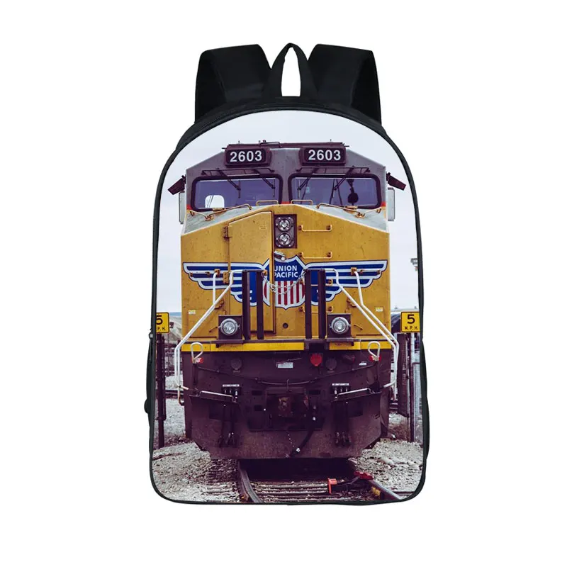 Trem a vapor antiquado e mochila padrão locomotiva para adolescente, mochilas escolares para mulheres, viagens e estudante, sacos de livros, presente, 16 polegadas