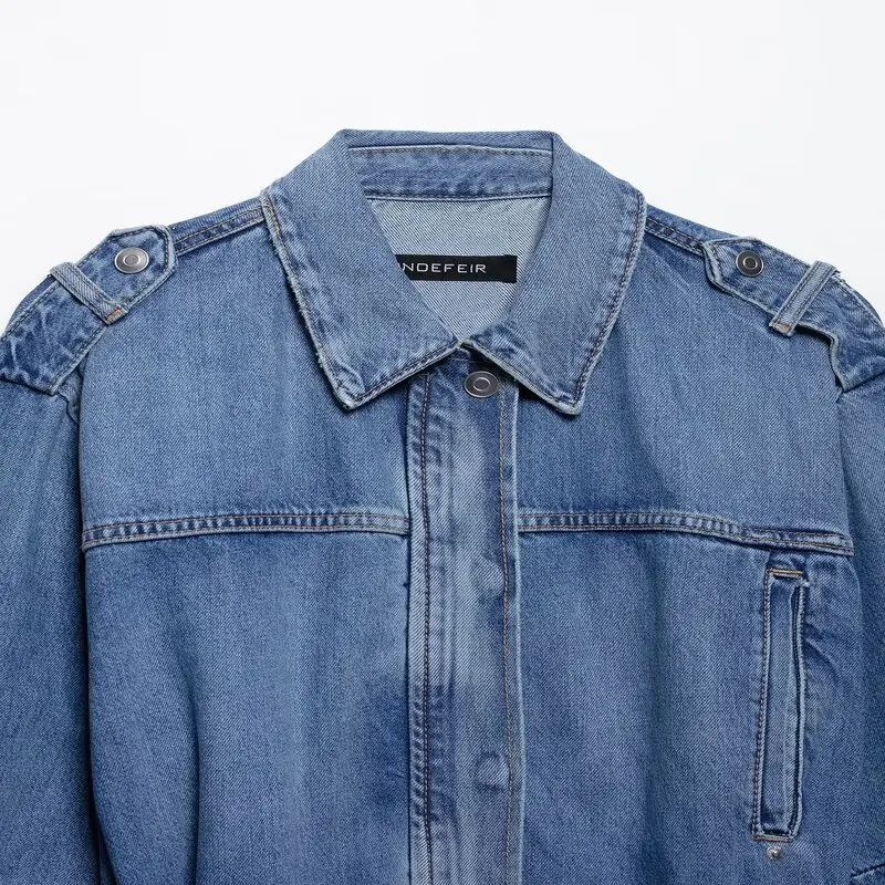 Spring 2025 Women's Faion Commute Versatile Denim Jaet Coat with Belt Matching All Sles Loose Fit Regular Length