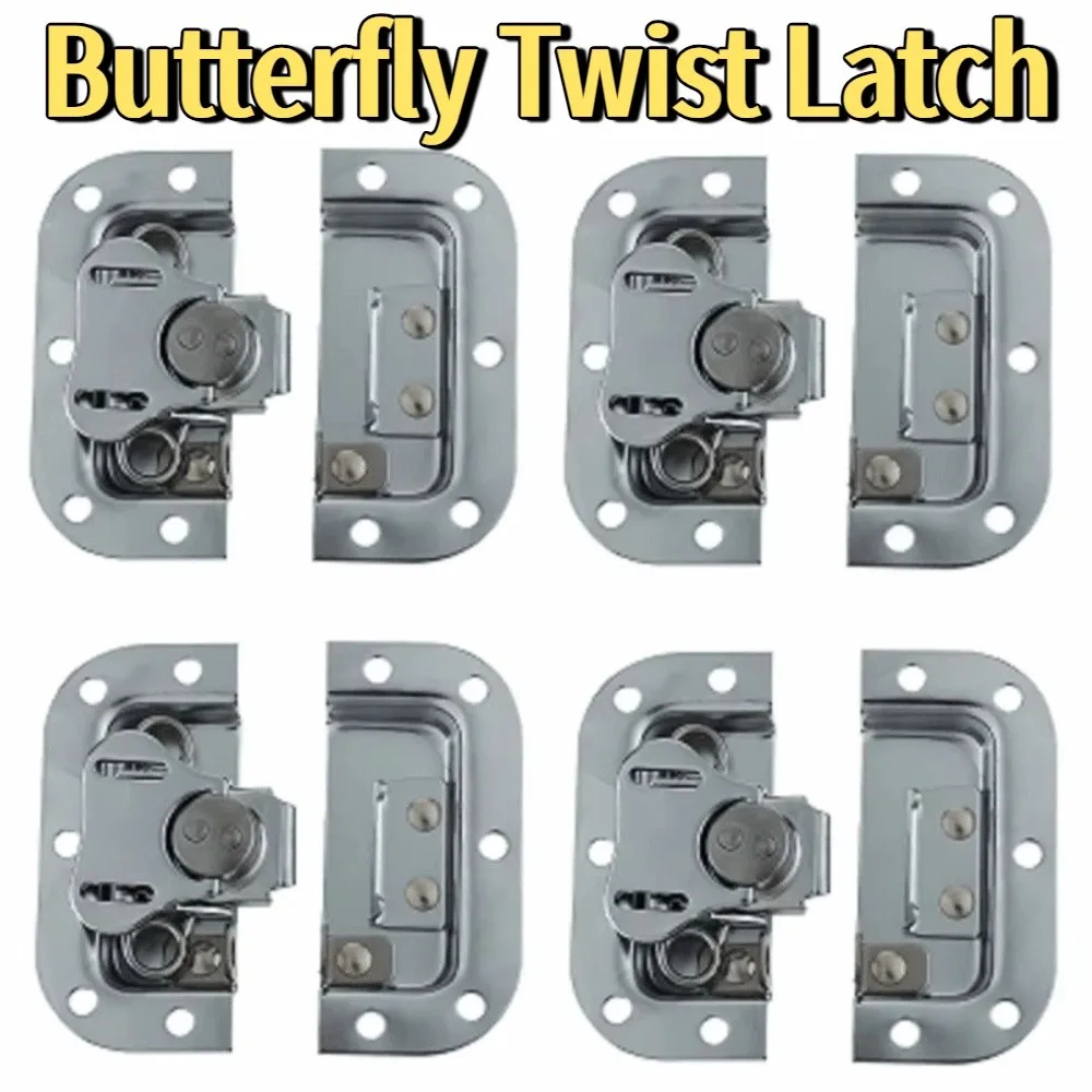 4Pcs Spring Loaded Butterfly Twist Lock Buckle Recessed Mount Security Lock Flight Case Lock Heavy Duty Anti-corrosion