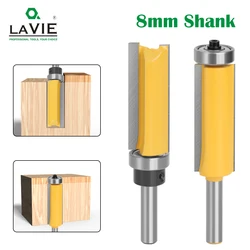 LAVIE-Flush Trim Padrão Router Bit, Bits de rolamento superior e inferior, fresa para madeira, cortadores de madeira, MC02214, 8mm, 1Pc