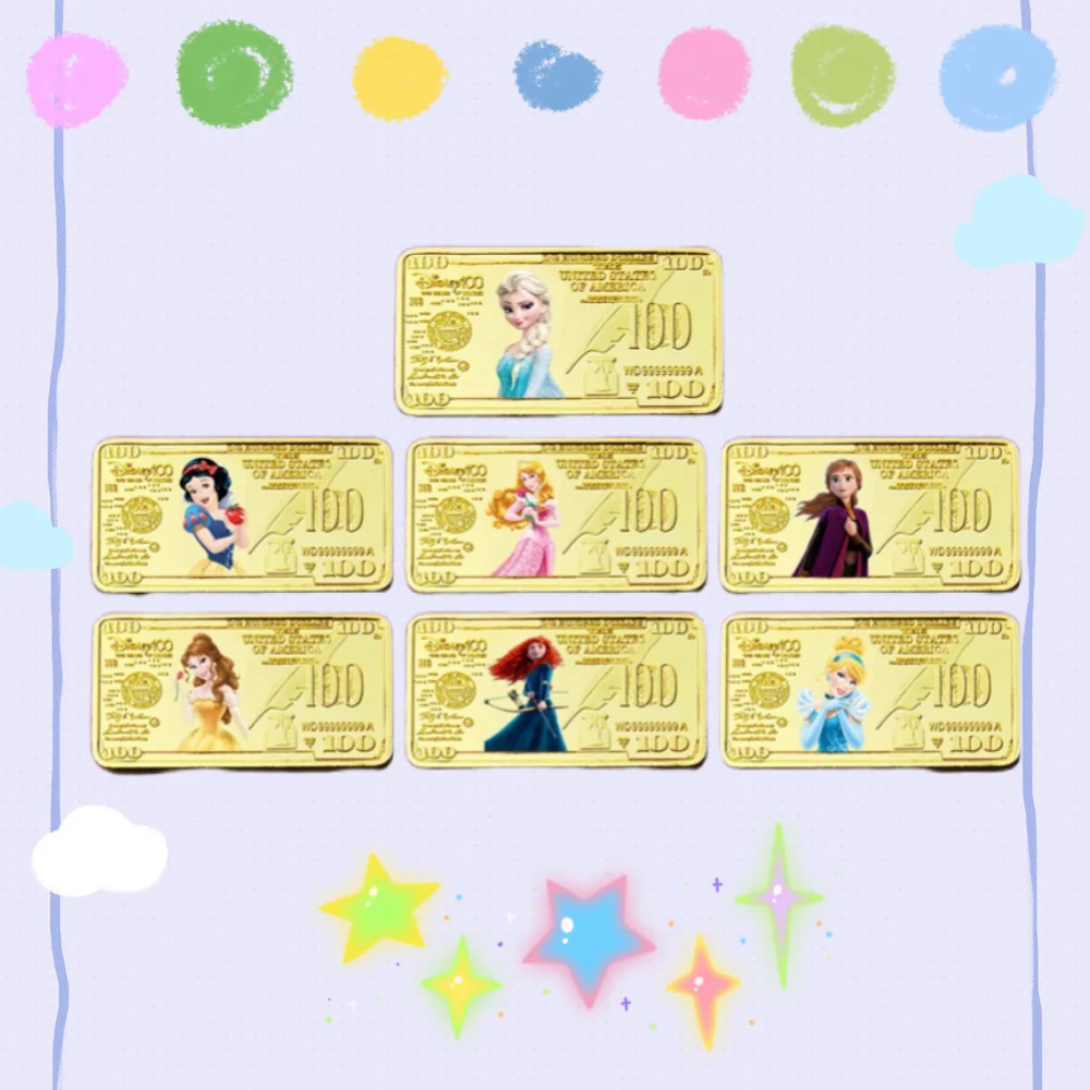 

miniso Princess Elsa,Snow White Gold Plated commorative Coin 100 US Dollar Bullion metal bar card badge for fans Great gift