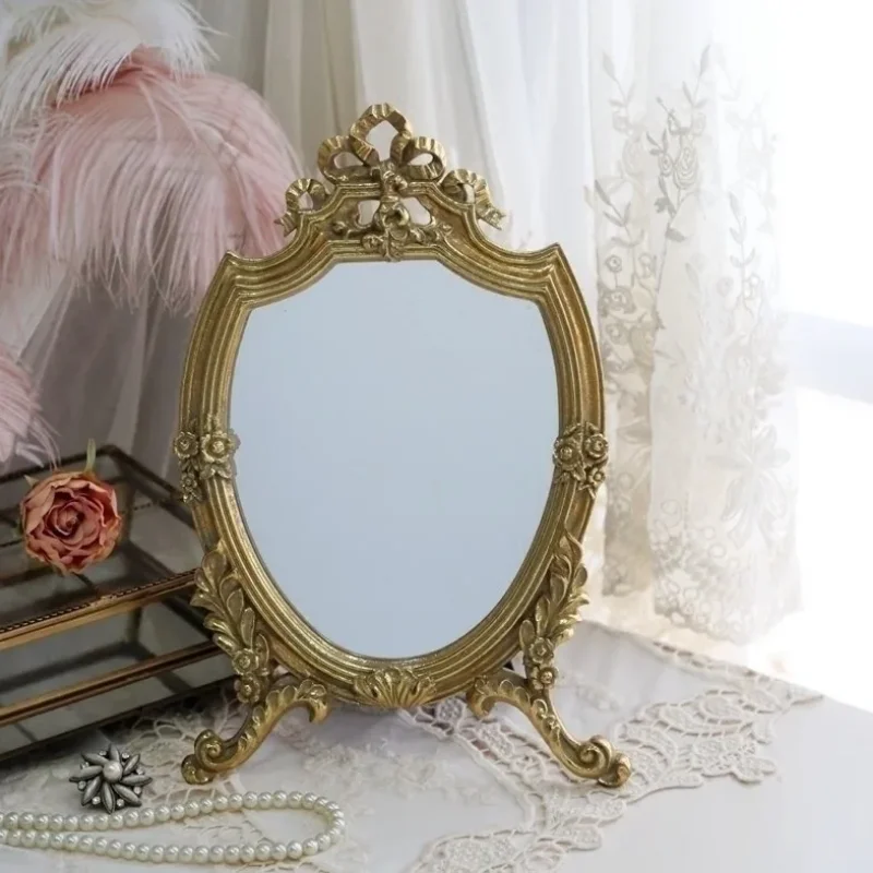 European-style French Cosmetic Mirror Desktop Decorative Mirror Girl Literary Vintage Makeup Mirrors Bathroom Vanity Accessory