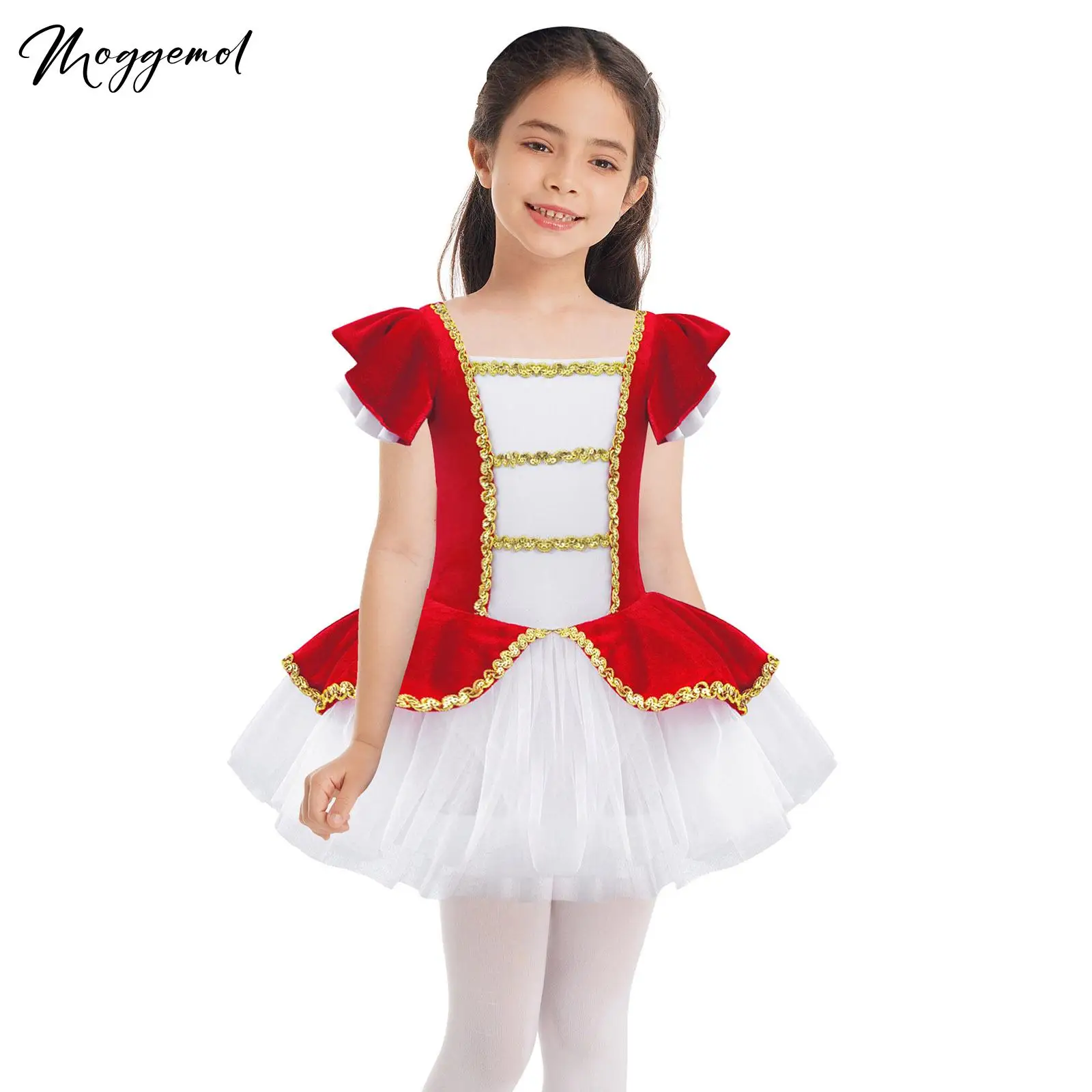 Girls Ballet Dance Dress Tutu Leotard Ballerina Dress Party Christmas Cosplay Costume Short Sleeve Shiny Sequin Princess Dresses