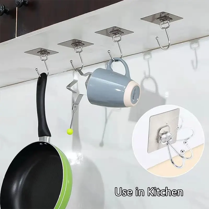 5/10Pcs Large Adhesive Hooks Waterproof Wall Hooks Hanging Heavy Duty 22lbs Stainless Steel Hook for Kitchen Bathroom Home 7x7cm