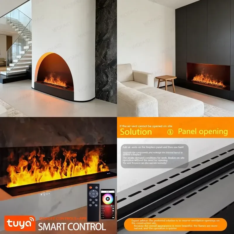3D Fog Electric Fireplace Wall Mount 12 Color LED Flame Heater Touch Screen Remote Control Realistic Fire Effect Decor