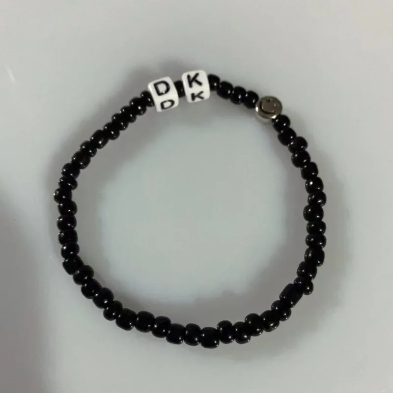 DK letter black rice bead bead handmade DIY bracelet, Korean celebrity same style