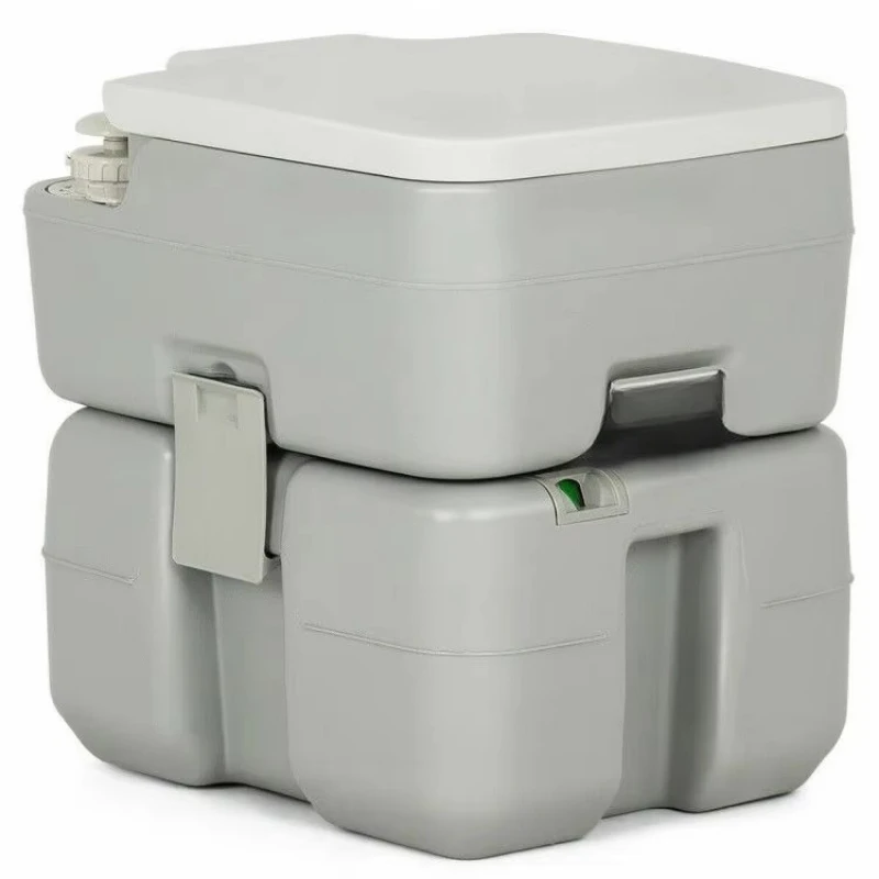 Portable 5.3-gallon travel toilet with piston pump flush for mobile use