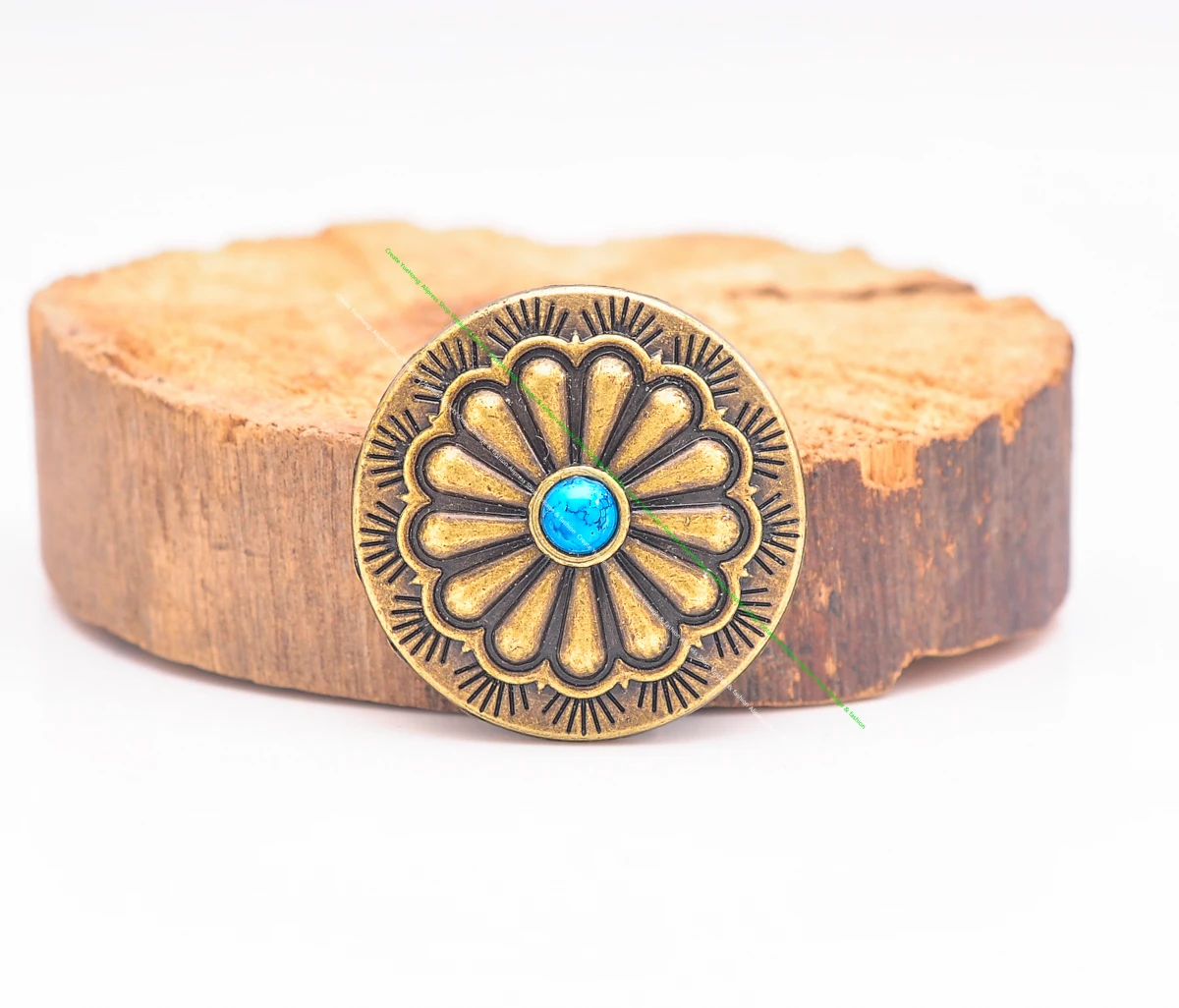 DW2313 10pcs Vintage Brass Indian Flower Art Blue Turquoise Concho For Leathercraft Belt Cowboy Hardware Accessories Decor